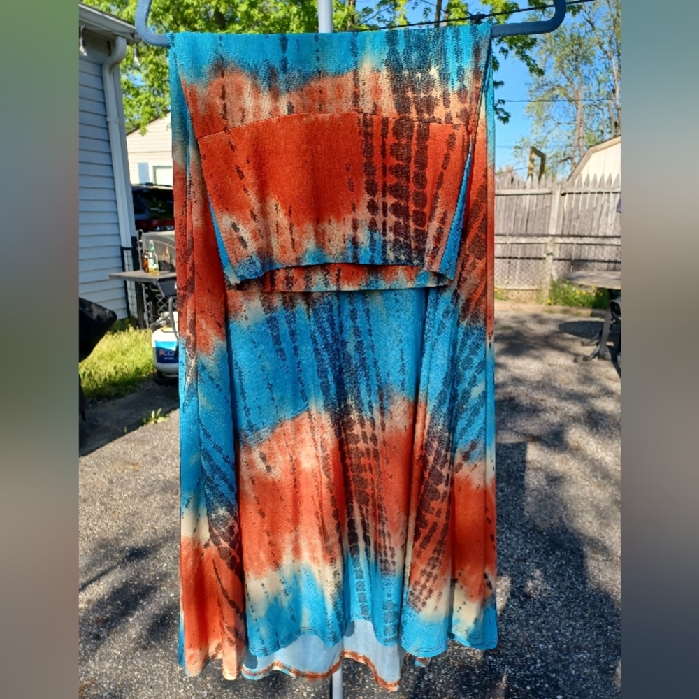 LuLaRoe Orange and Blue Maxi A-Line Skirt